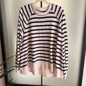 Aerie Navy and Cream Oversized Striped Sweater
